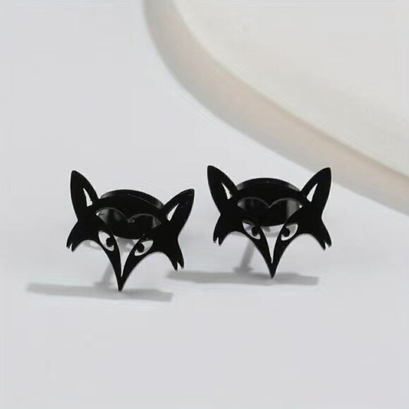 Equestrian Fox Face Stainless Steel Stud Earrings #1190 (Color: rose) - Picture 6 of 11